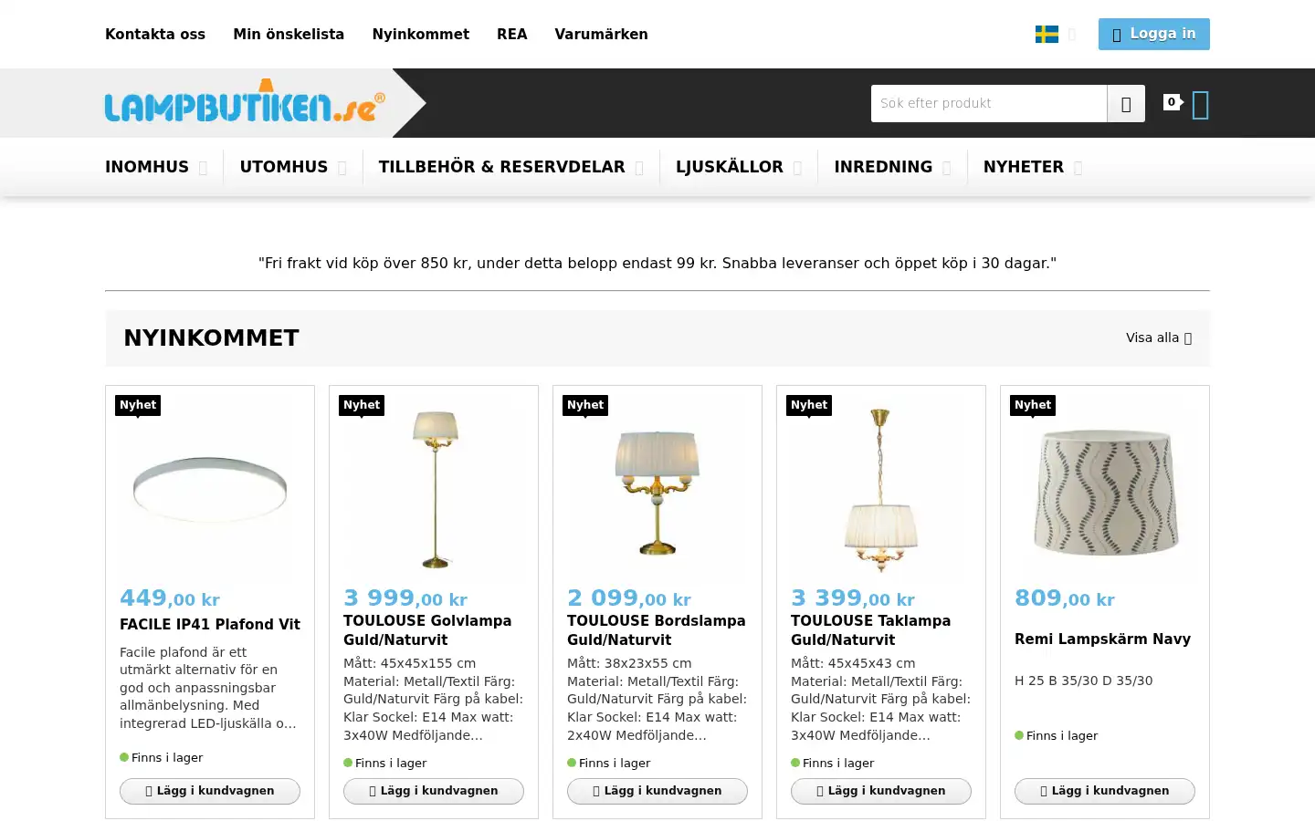 Screenshot of lampbutiken.se
