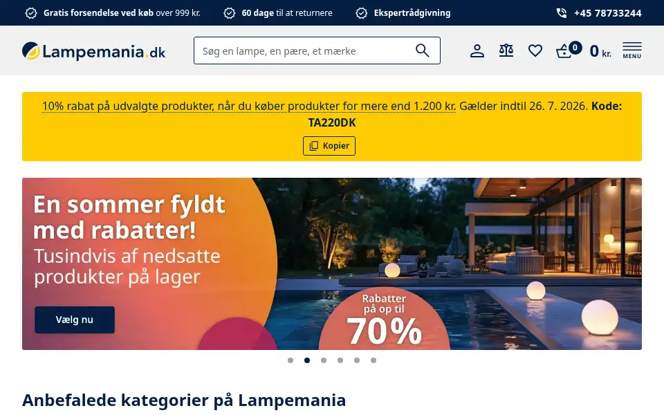 Screenshot of lampemania.dk