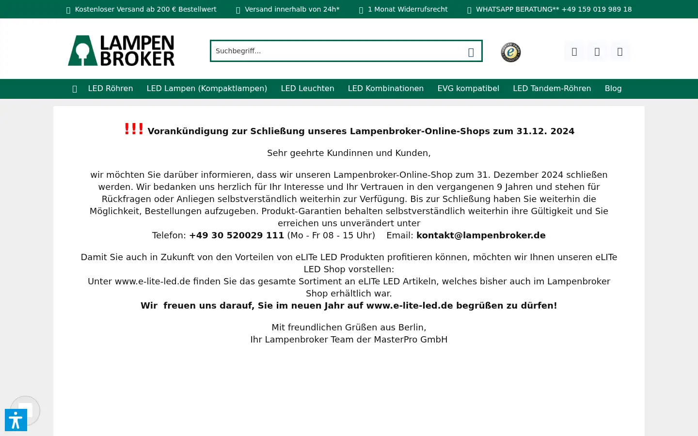 Screenshot of lampenbroker.de