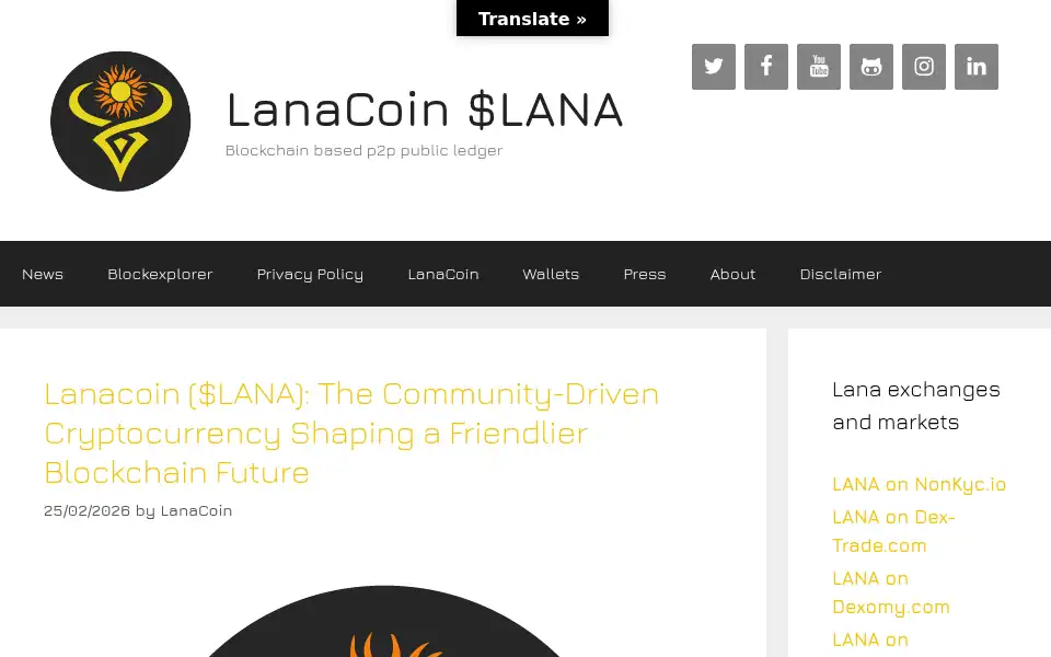 Screenshot of lanacoin.com