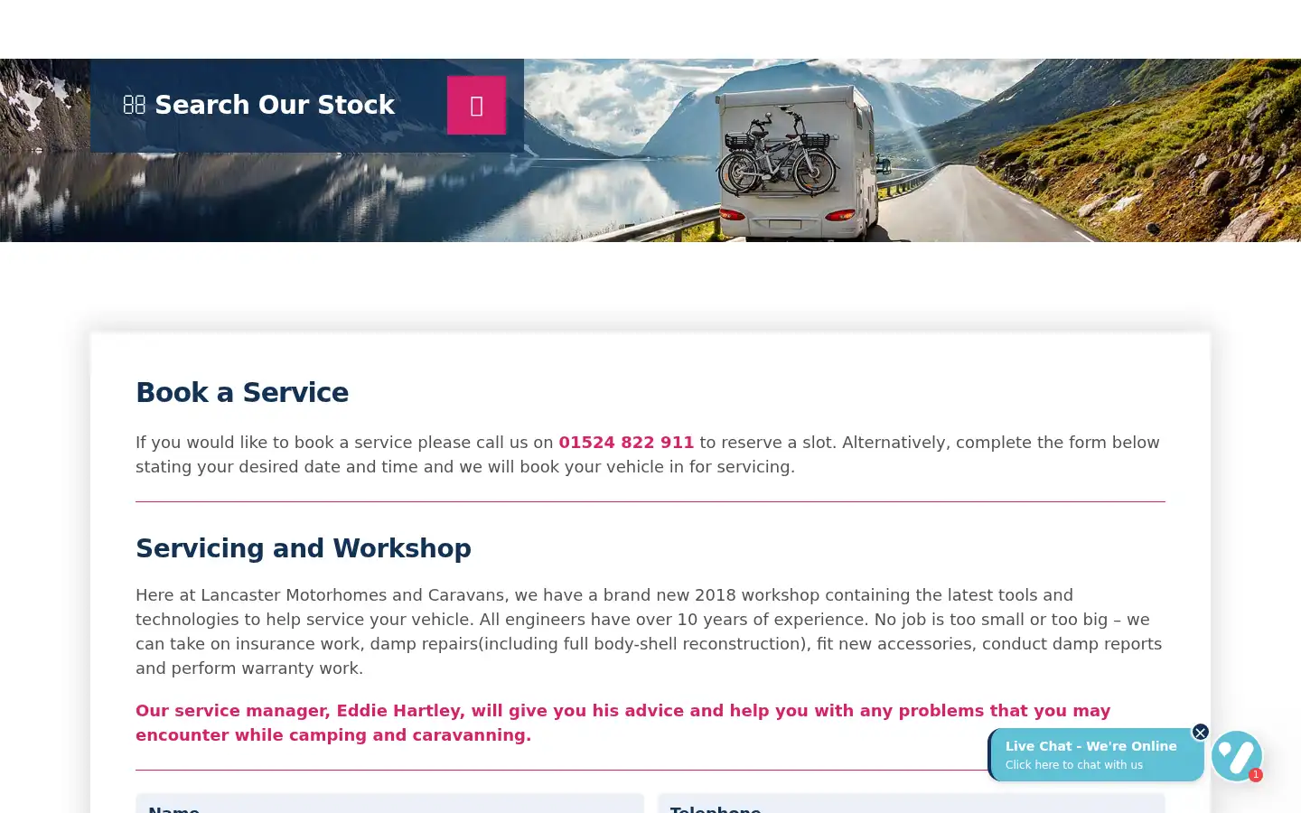 Screenshot of lancastermotorhomesandcaravans.co.uk