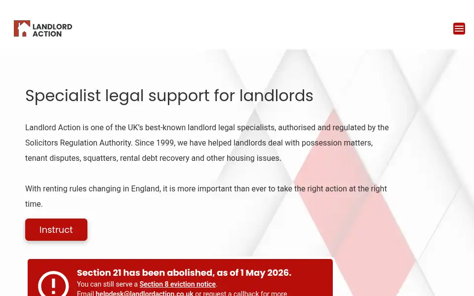 Screenshot of landlordaction.co.uk