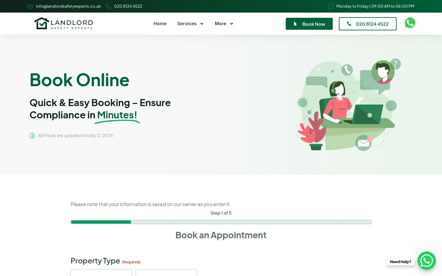Screenshot of landlordsafetyexperts.co.uk
