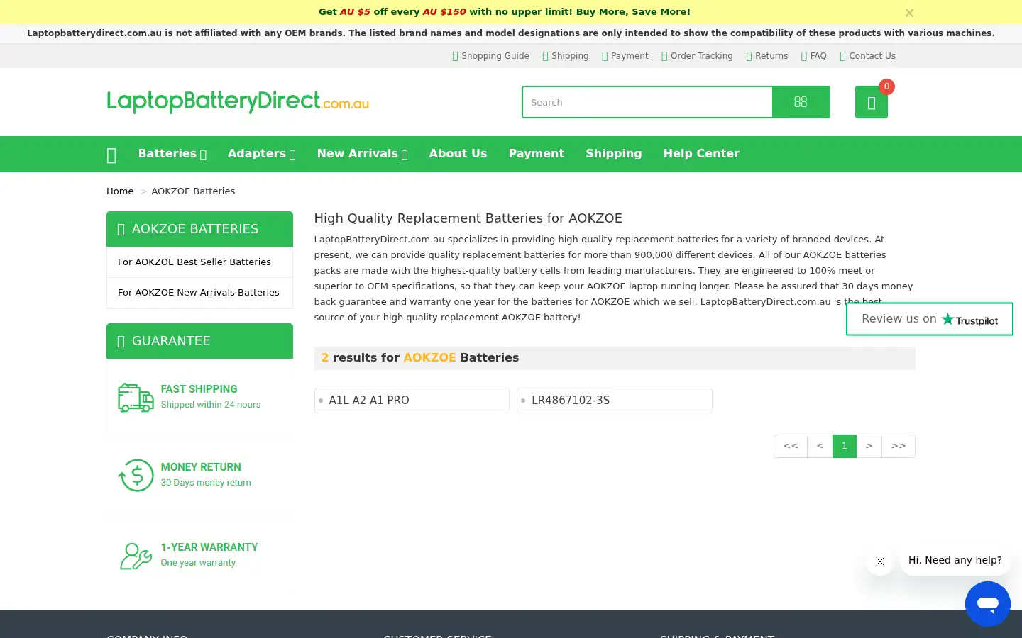 Screenshot of laptopbatterydirect.com.au