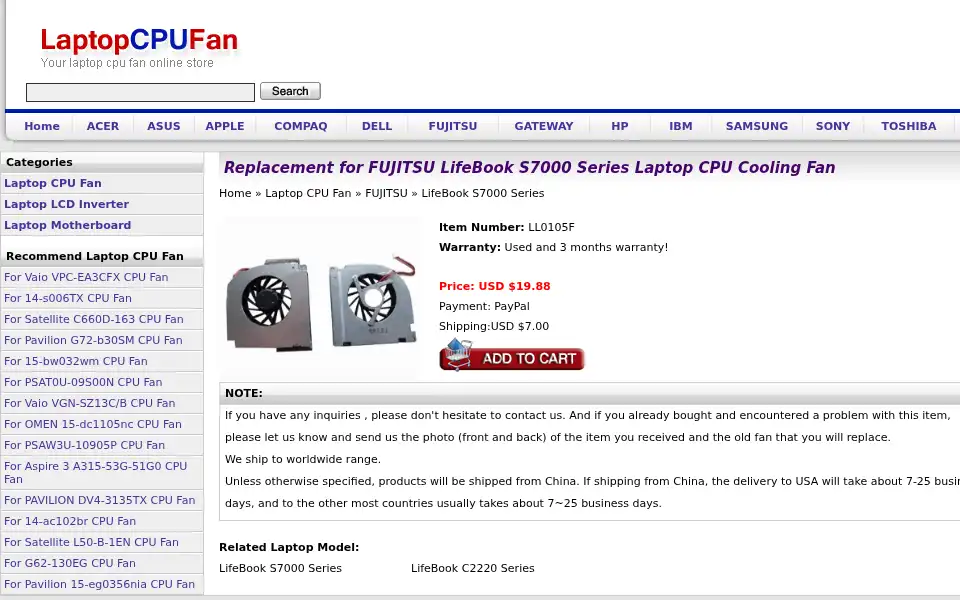 Screenshot of laptopcpufan.net