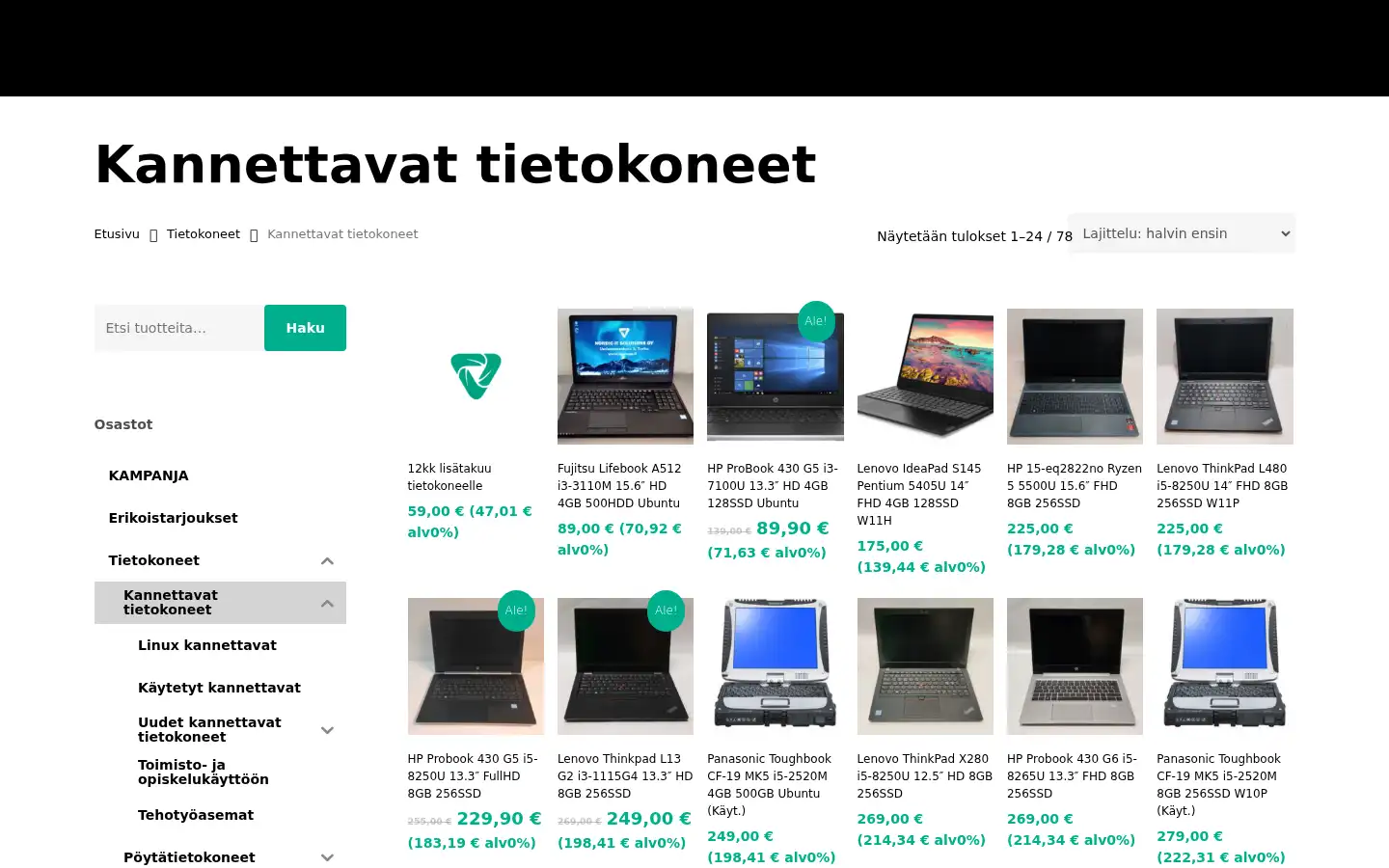Screenshot of laptops.fi