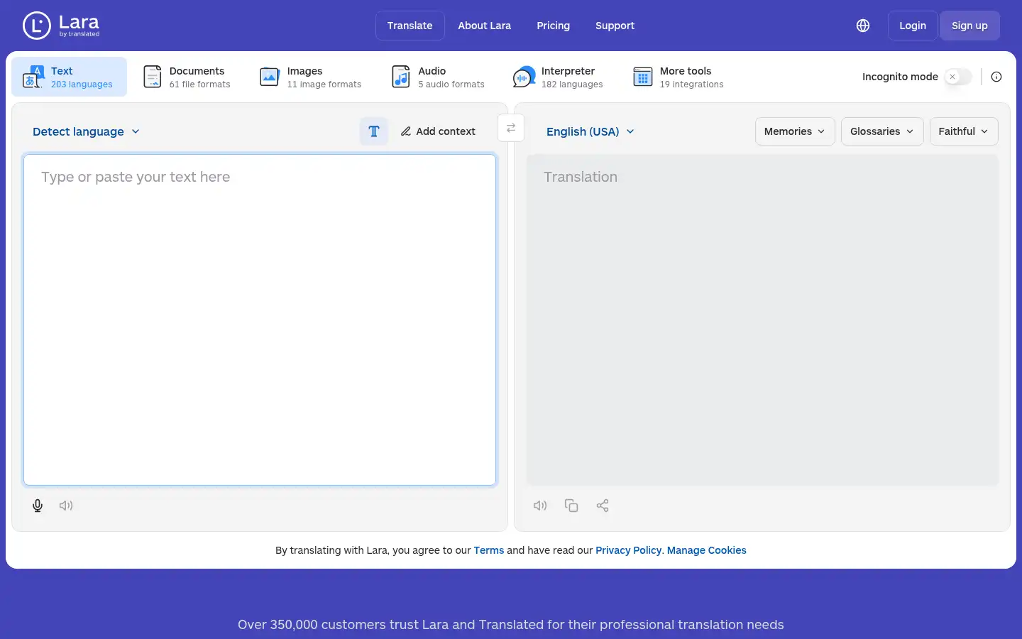 Screenshot of laratranslate.com