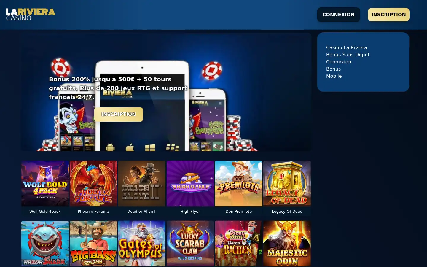 Screenshot of larivieracasino100.com