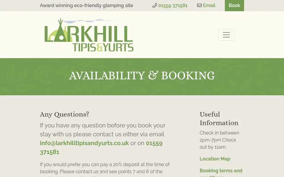 Screenshot of larkhilltipisandyurts.co.uk