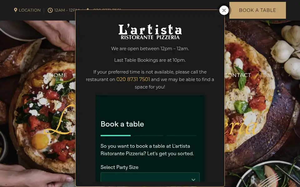 Screenshot of lartistapizzeria.com