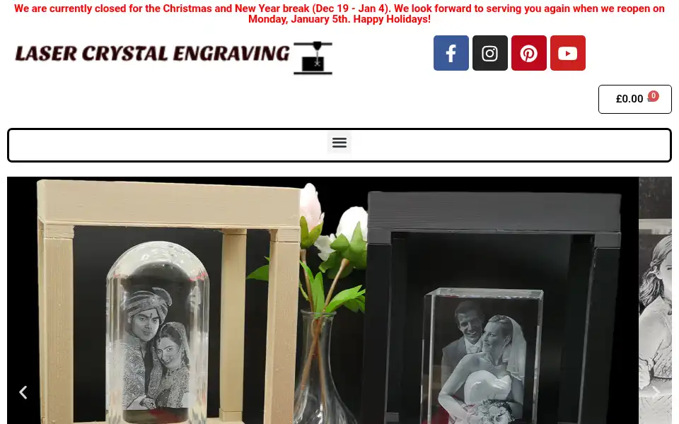 Screenshot of lasercrystalengraving.co.uk