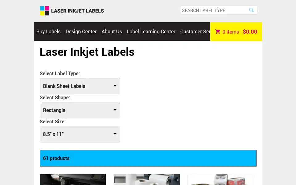 Screenshot of laserinkjetlabels.com