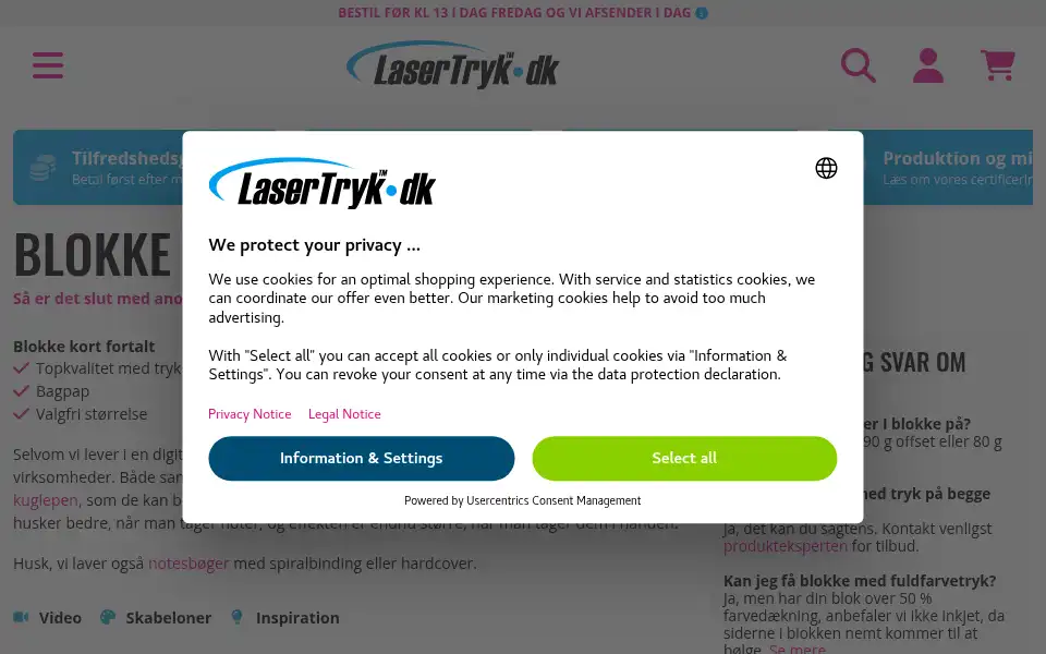 Screenshot of lasertryk.dk