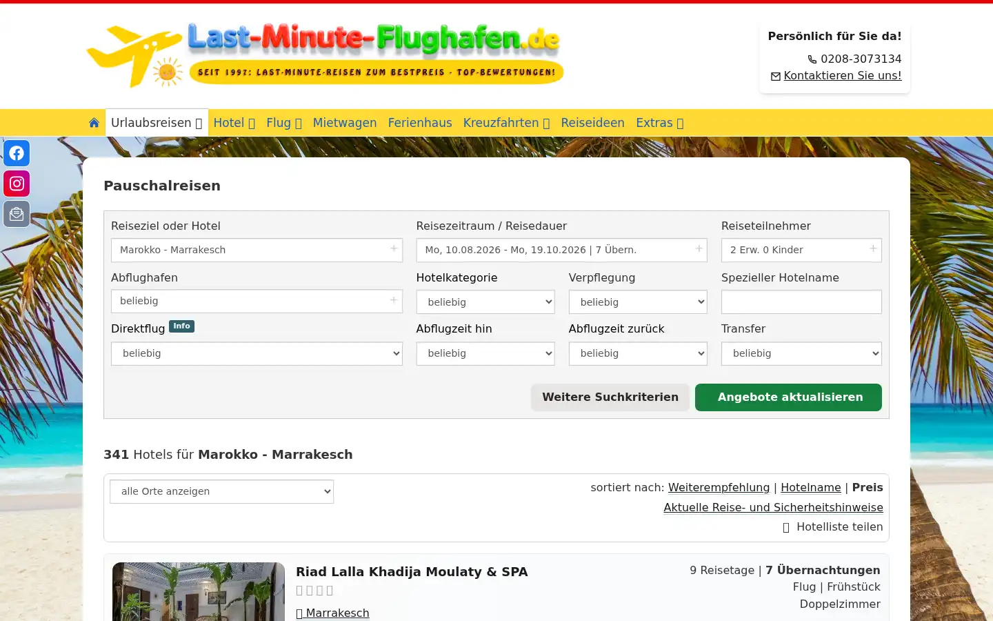 Screenshot of last-minute-flughafen.de