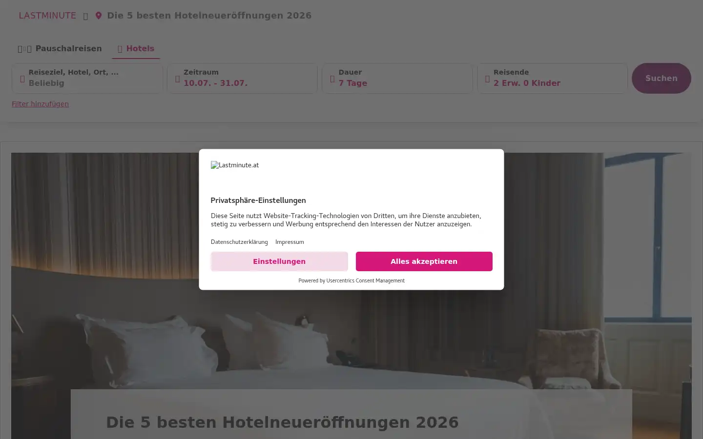 Screenshot of lastminute.at