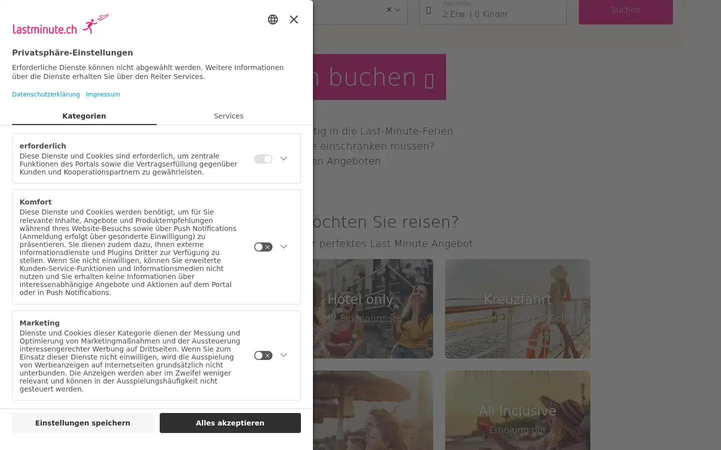 Screenshot of lastminute.ch
