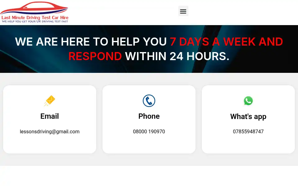 Screenshot of lastminutedrivingtestcarhire.co.uk
