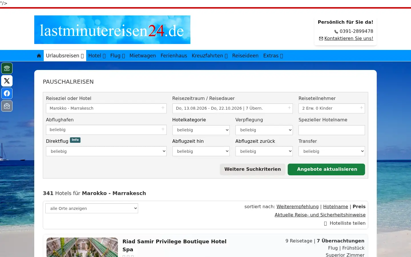 Screenshot of lastminutereisen24.de