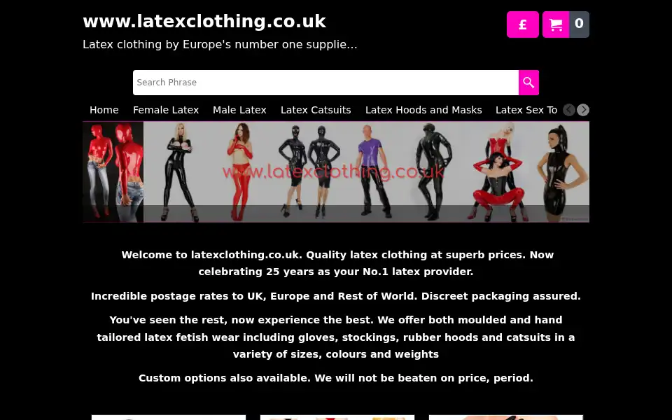 Screenshot of latexclothing.co.uk