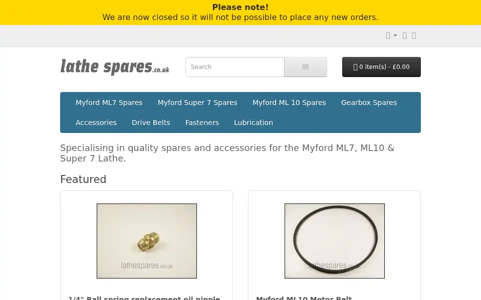 Screenshot of lathespares.co.uk