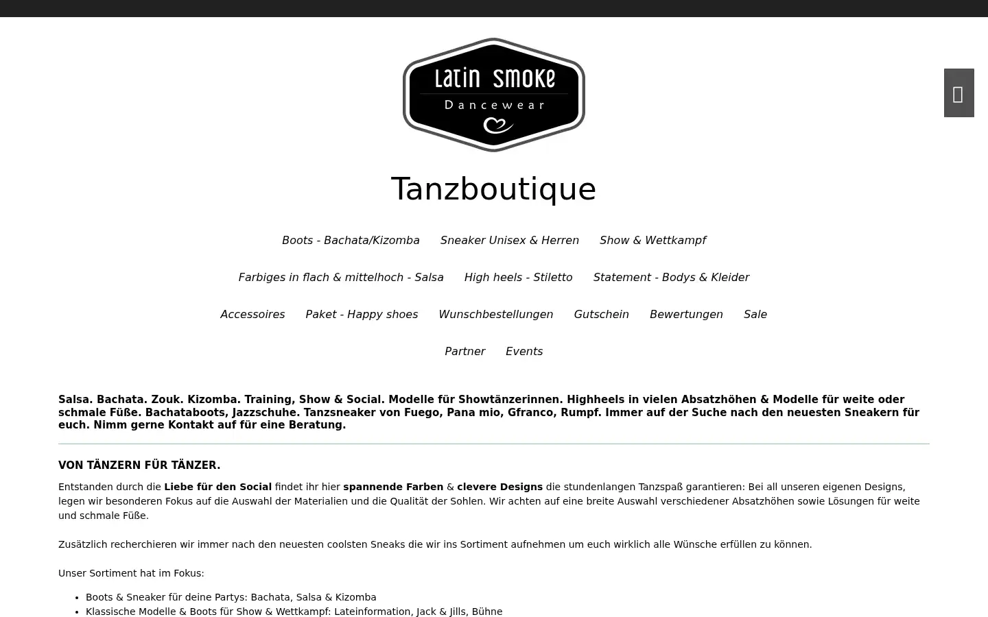 Screenshot of latinsmokedancewear.de