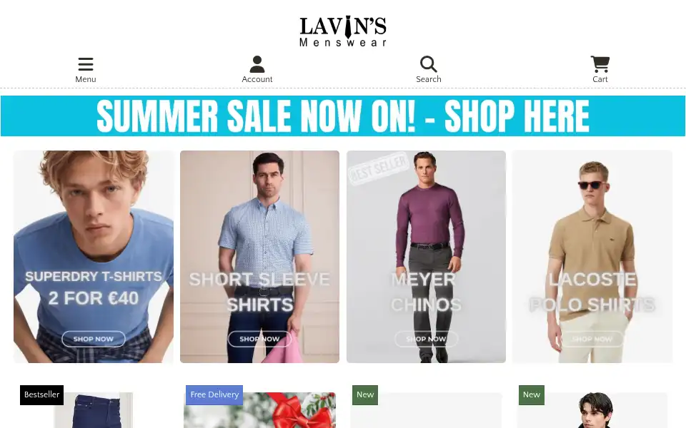 Screenshot of lavinsmenswear.com