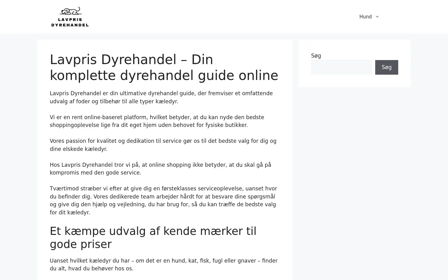 Screenshot of lavprisdyrehandel.dk