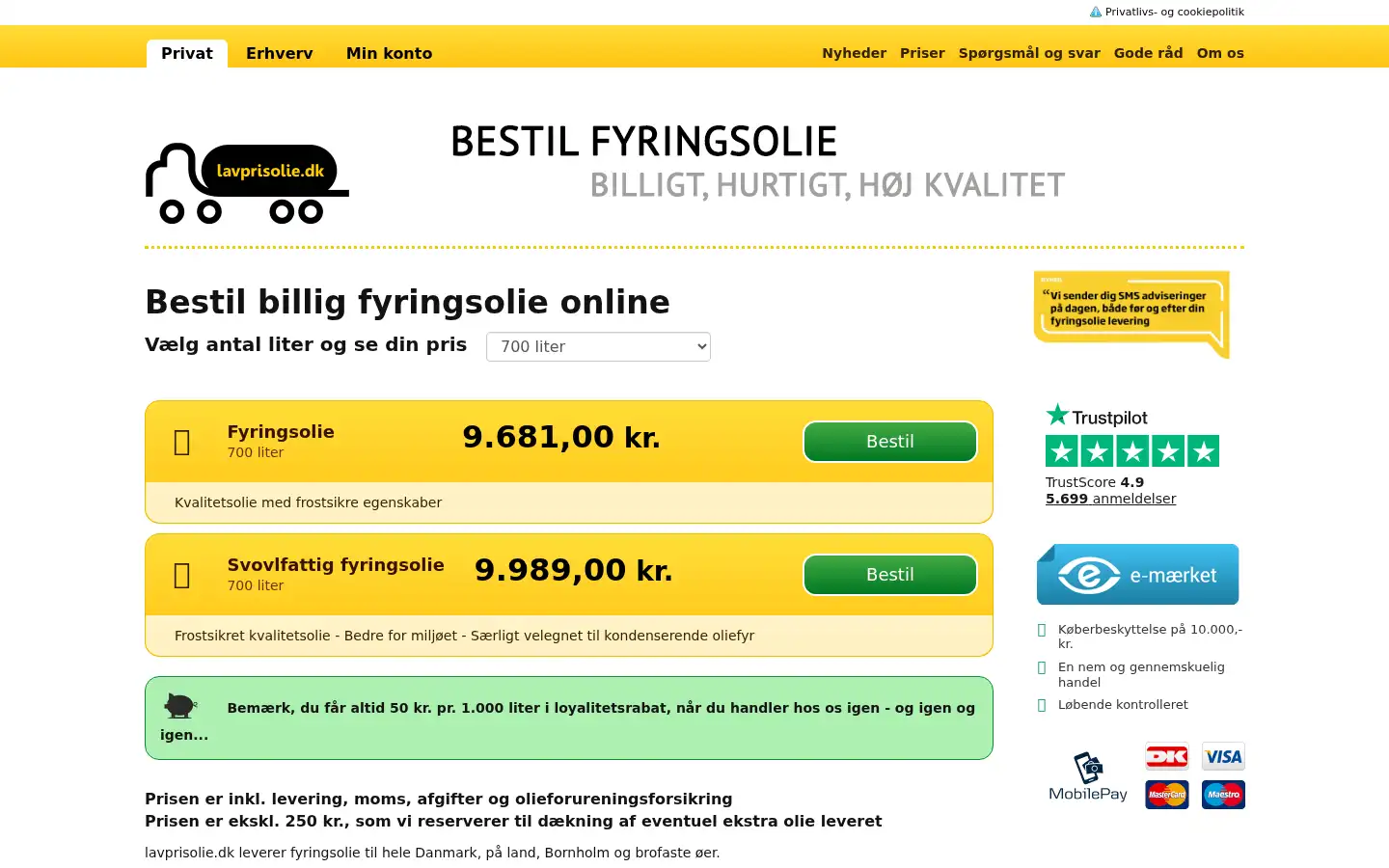 Screenshot of lavprisolie.dk