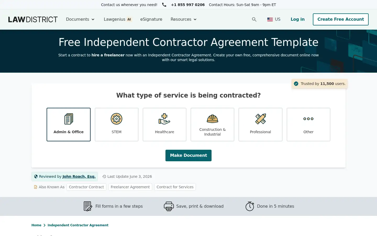 Screenshot of lawdistrict.com