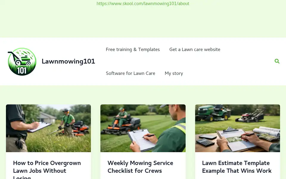 Screenshot of lawnmowing101.com