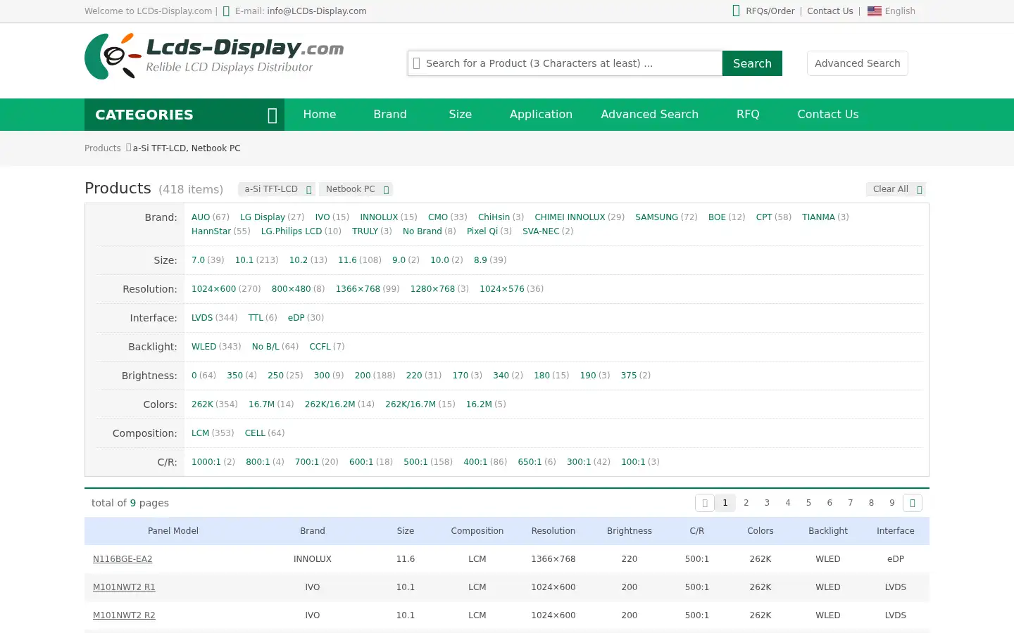 Screenshot of lcds-display.com