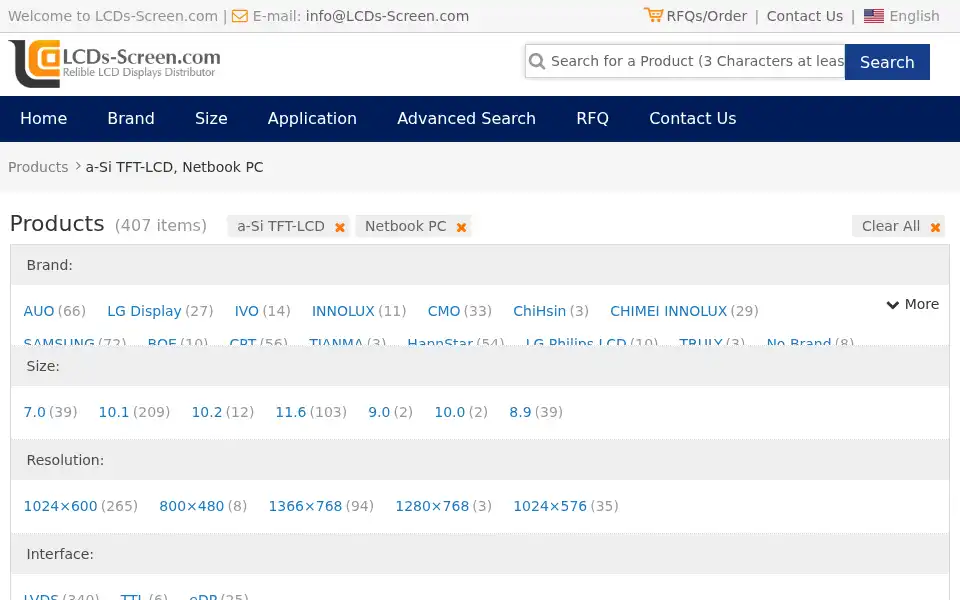 Screenshot of lcds-screen.com