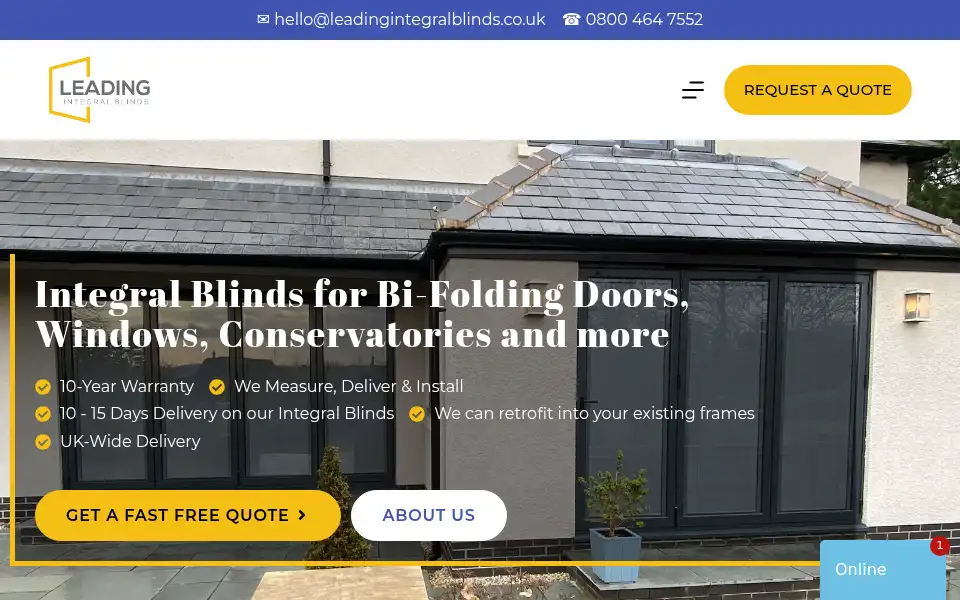Screenshot of leadingintegralblinds.co.uk