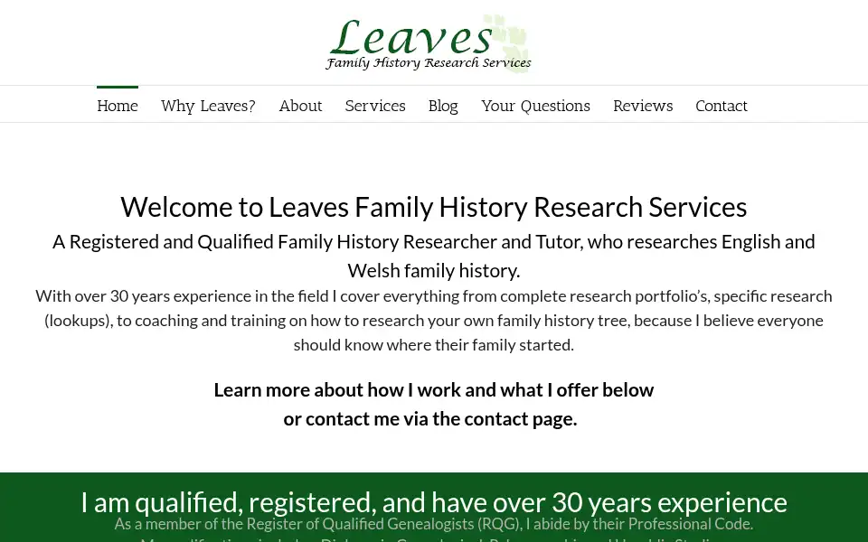 Screenshot of leavesfamilyhistory.co.uk