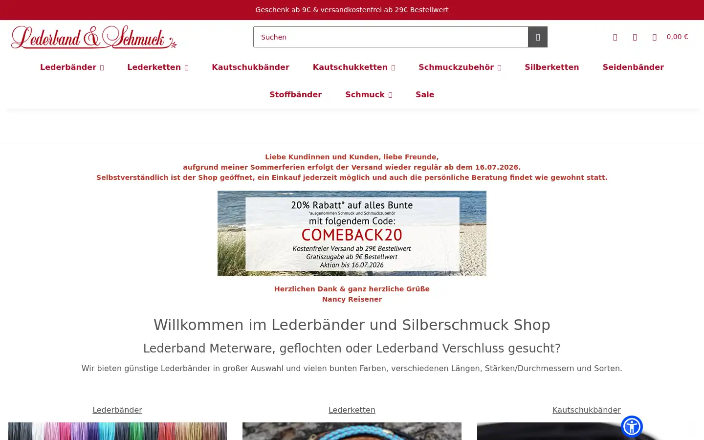 Screenshot of lederband-schmuck.de