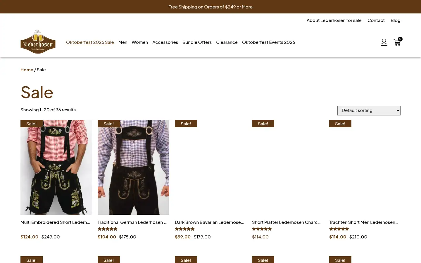 Screenshot of lederhosenforsale.com