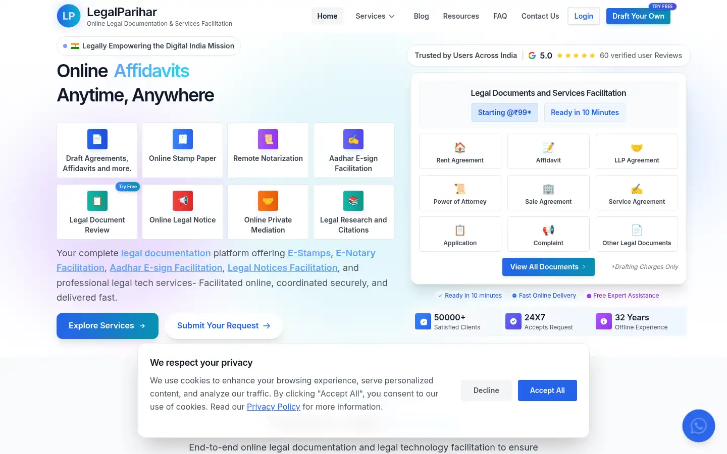 Screenshot of legalparihar.in