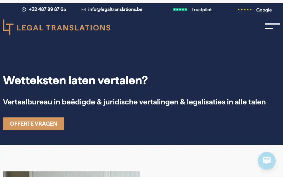 Screenshot of legaltranslations.be