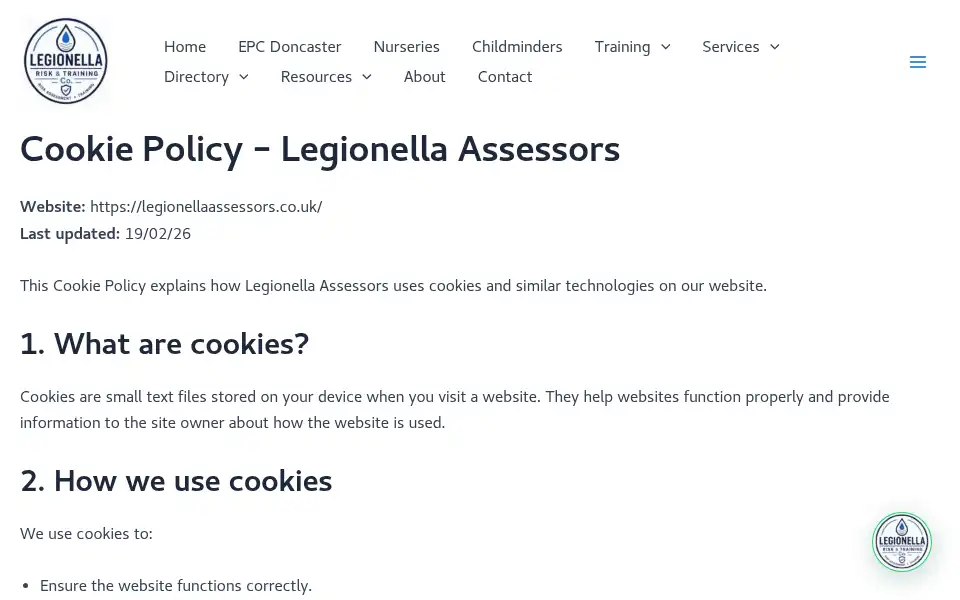 Screenshot of legionellaassessors.co.uk
