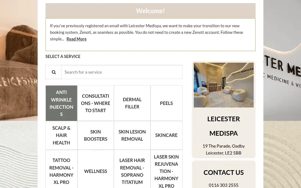 Screenshot of leicestermedispa.co.uk