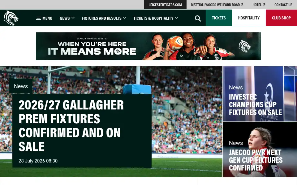 Screenshot of leicestertigers.com