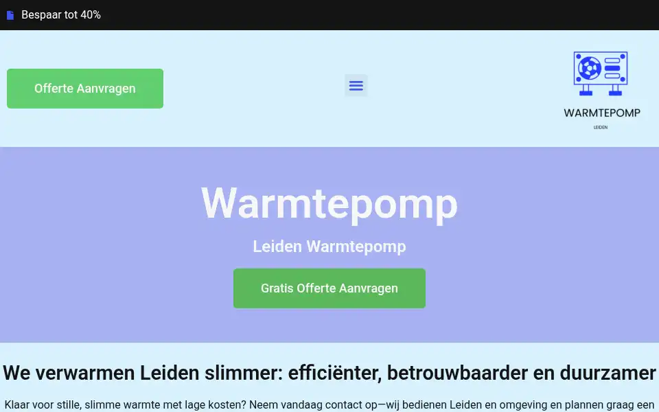 Screenshot of leidenwarmtepomp.com