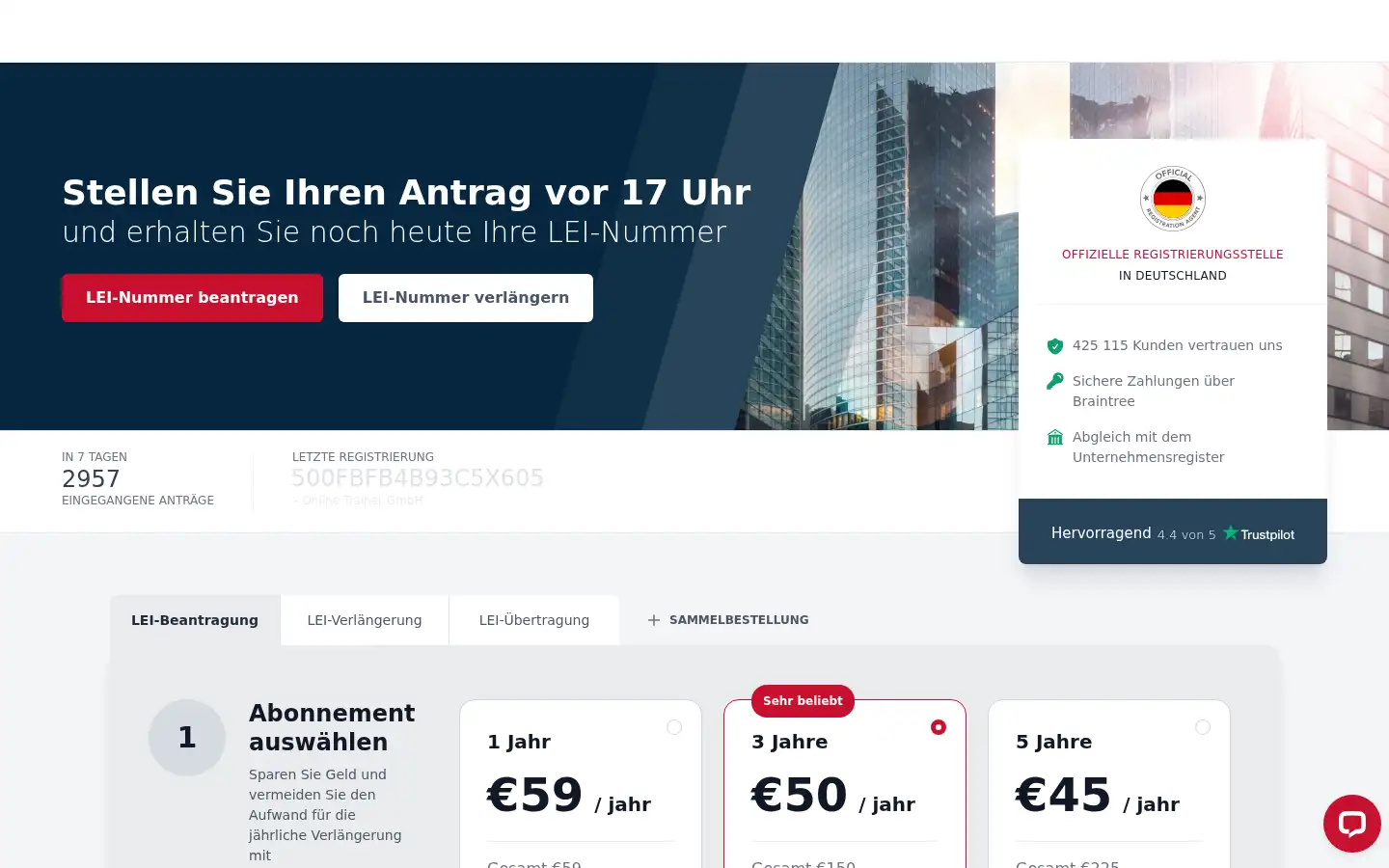 Screenshot of leinummer.de