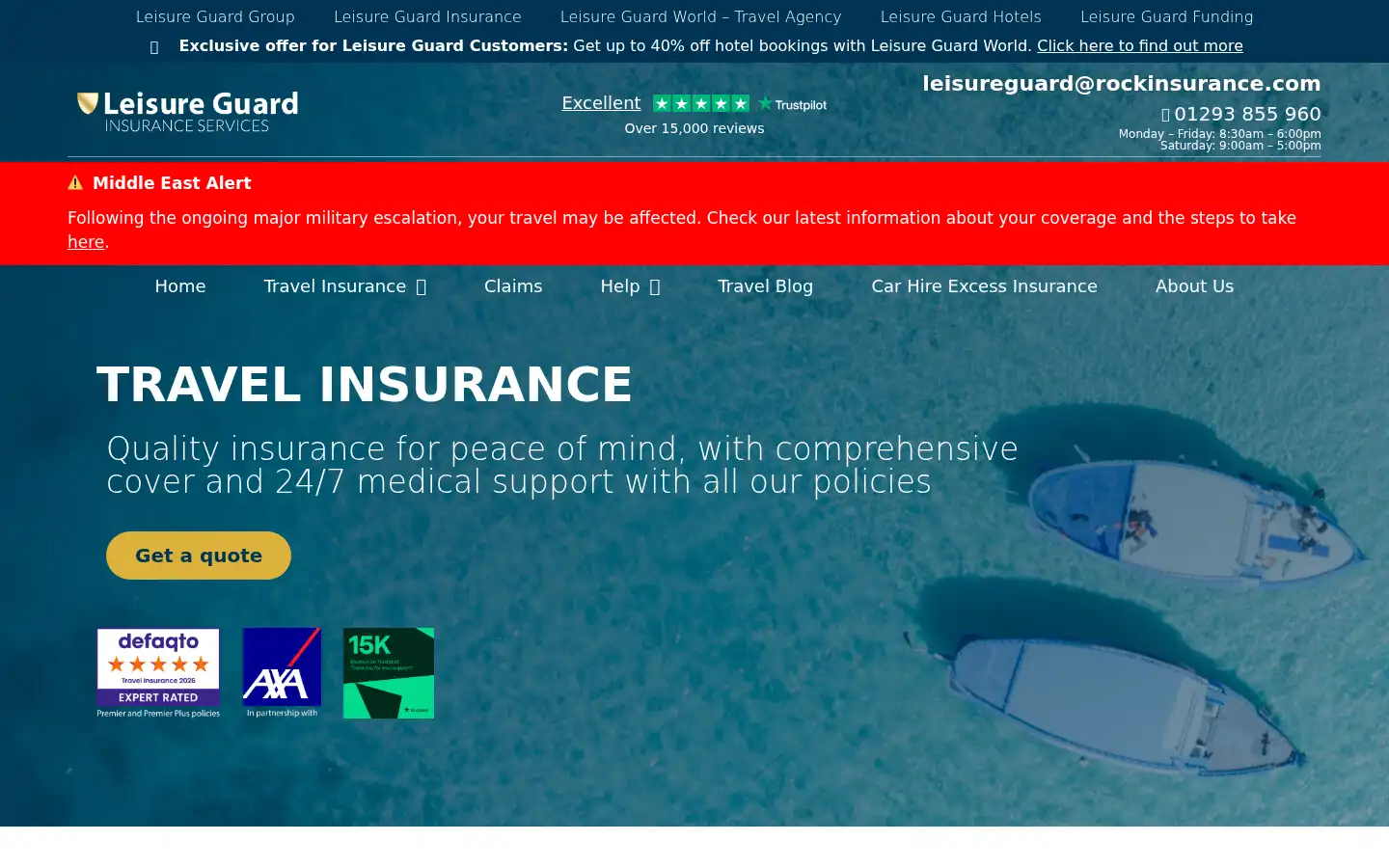 Screenshot of leisureguardtravelinsurance.com