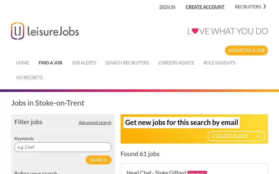 Screenshot of leisurejobs.com