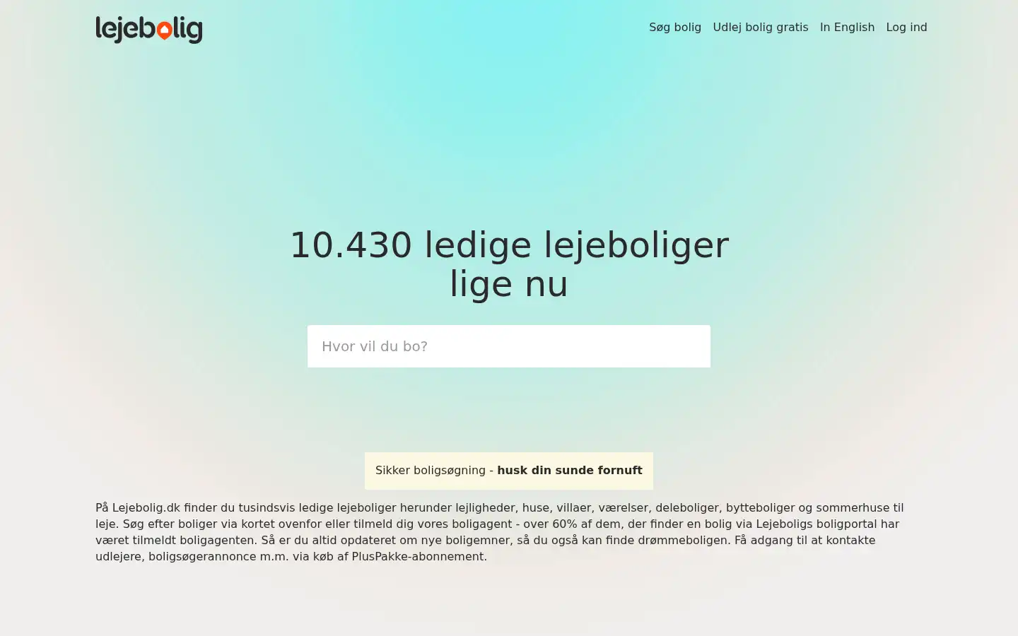 Screenshot of lejebolig.dk
