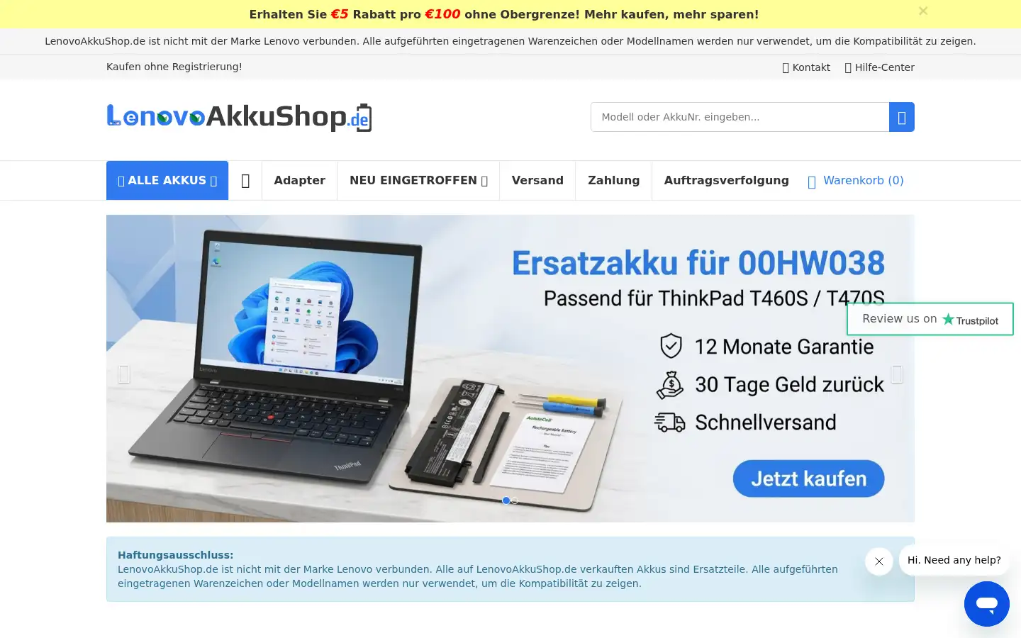 Screenshot of lenovoakkushop.de