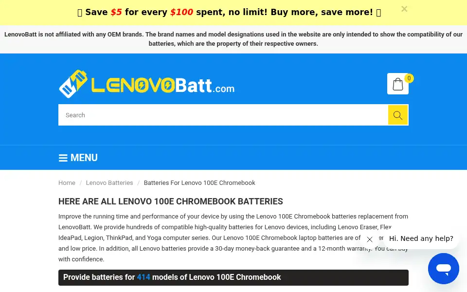 Screenshot of lenovobatt.com