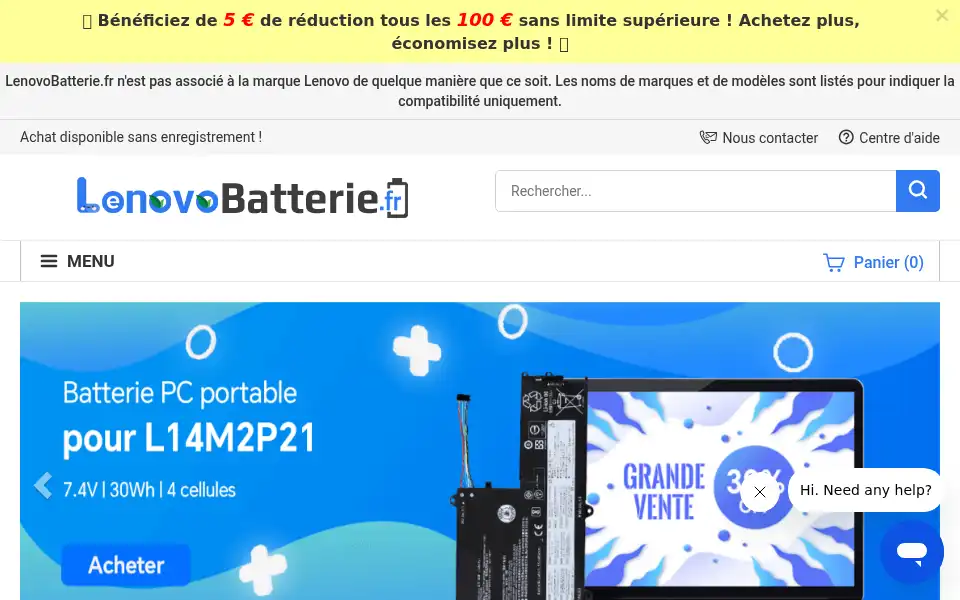 Screenshot of lenovobatterie.fr