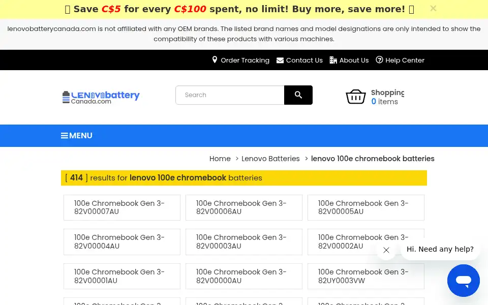Screenshot of lenovobatterycanada.com